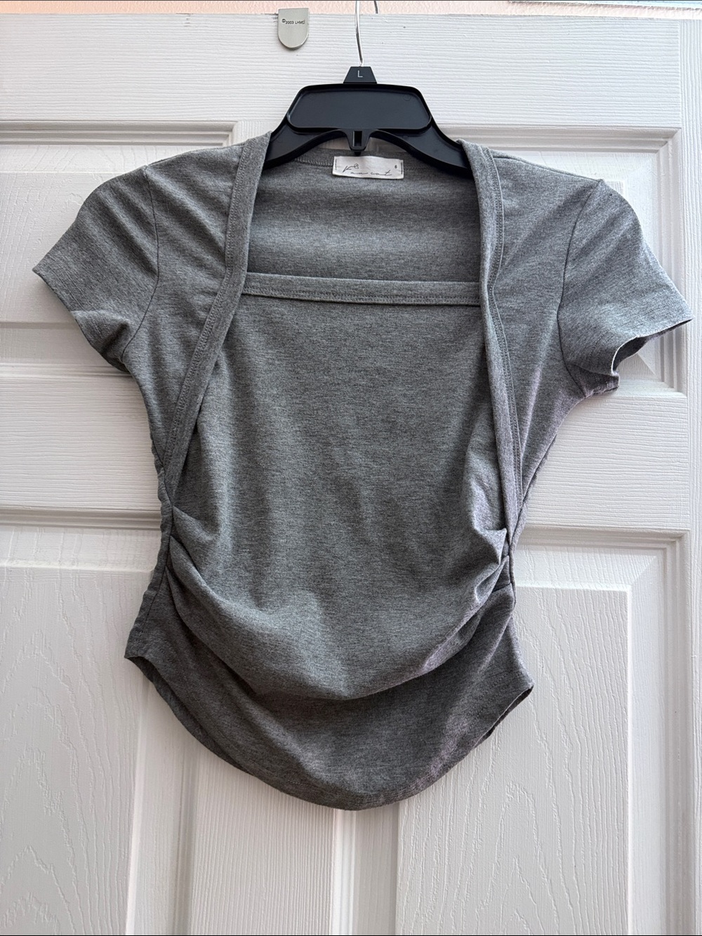 Gray Women’s Short-Sleeve Drape Front Top